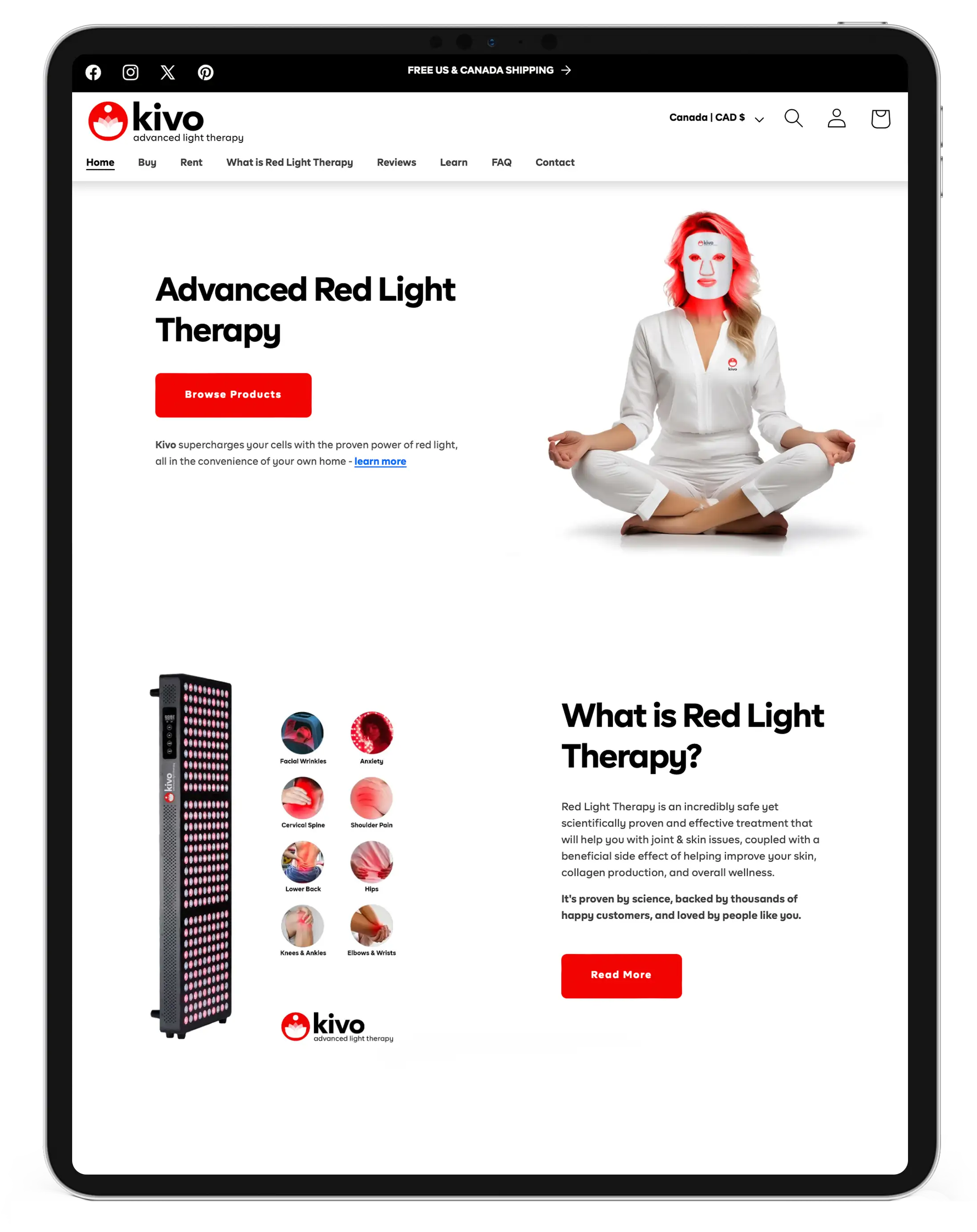 Kivo Red Light Therapy using designerwhere's web design and seo